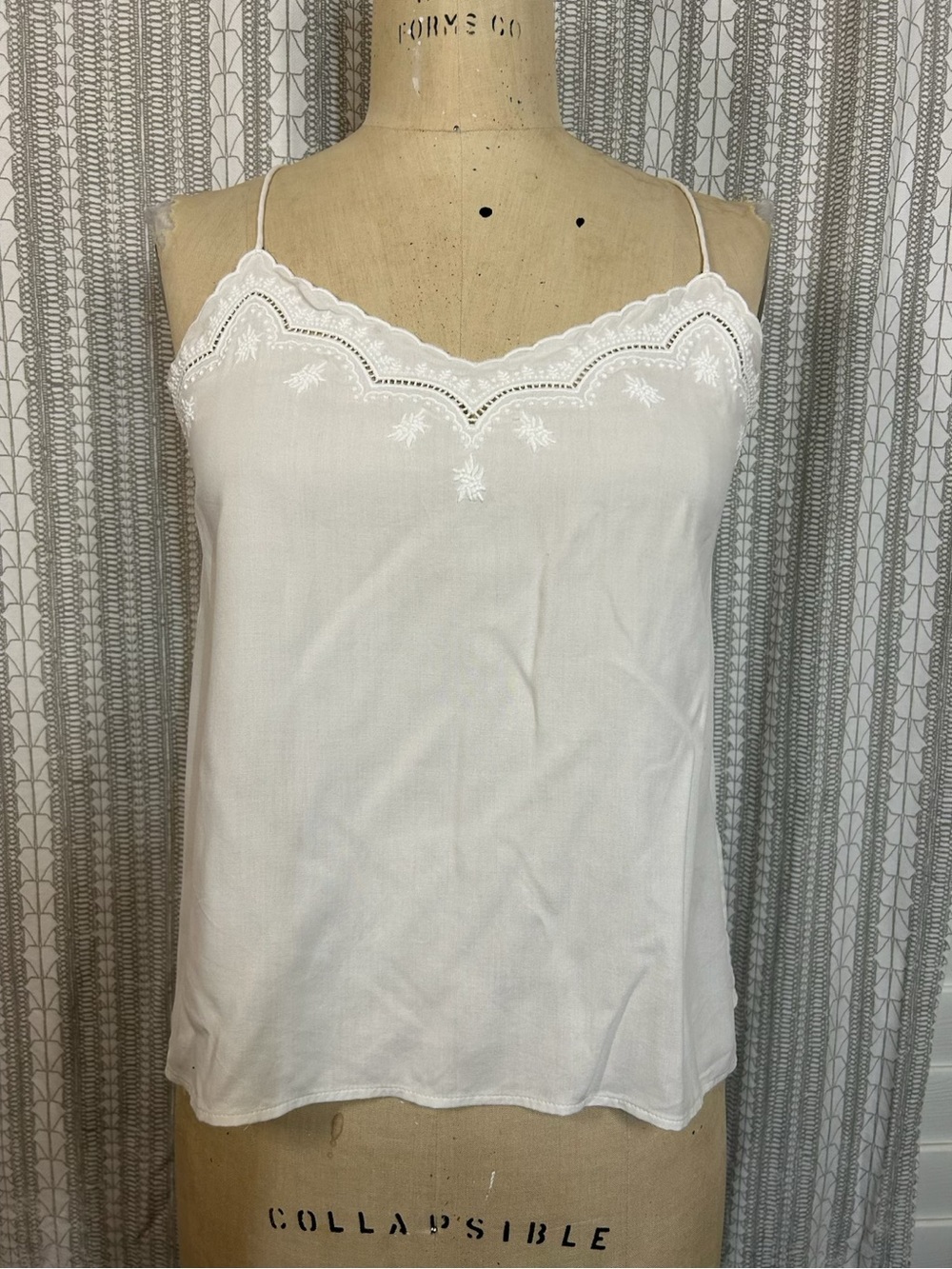 Sezane White Lace-Trim Spaghetti Strap Camisole Top
